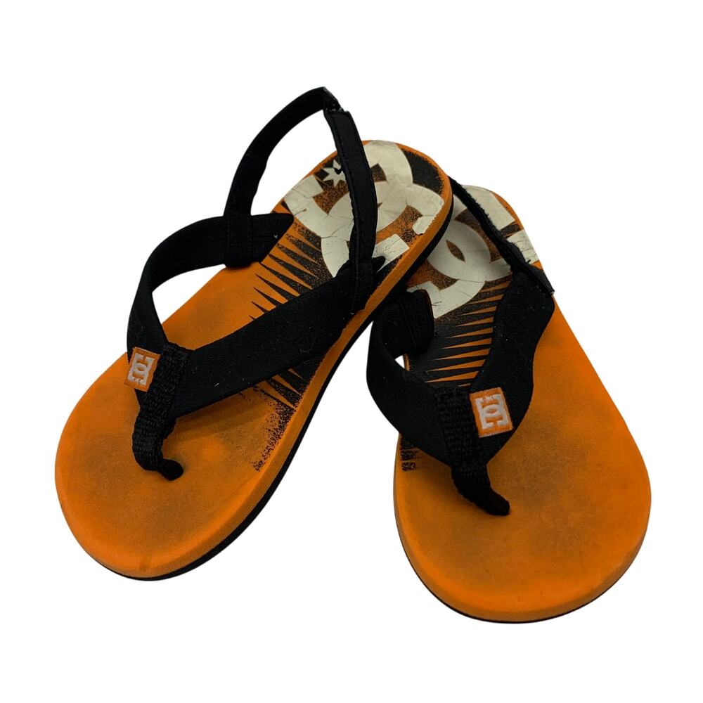 DC Shoes Toddler Boys Size 11/12 Sport Orange Black Sandals Flip Flops
